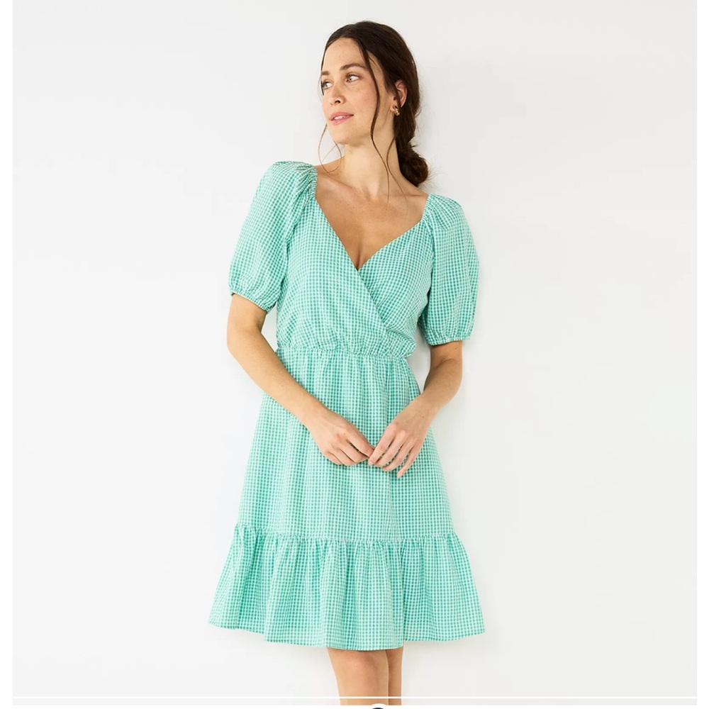 Draper James RSVP Green Gingham Puff Sleeve Dress